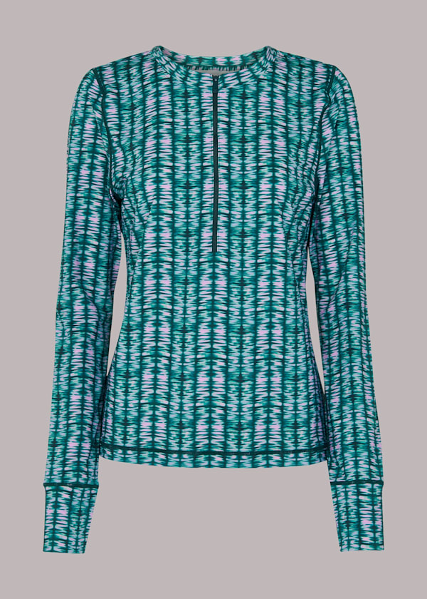 Multicolour Abstract Wave Zip Sports Top